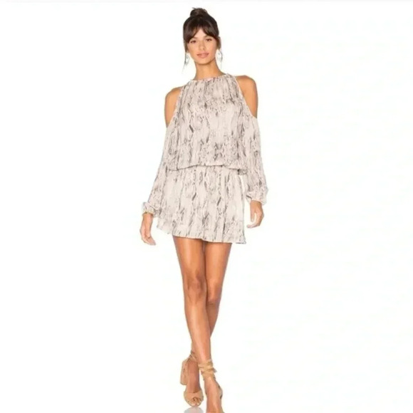 Ramy Brook Lauren Cream Snake Print Cold
Shoulder Smocked Silk Dress Size S - Picture 2 of 7